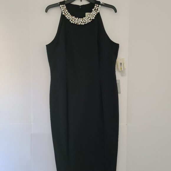 ELIZA J EMBELLISHED NECK- BLACK SHEATH SLEEVELESS DRESS - SIZE 14 - Picture 4 of 16